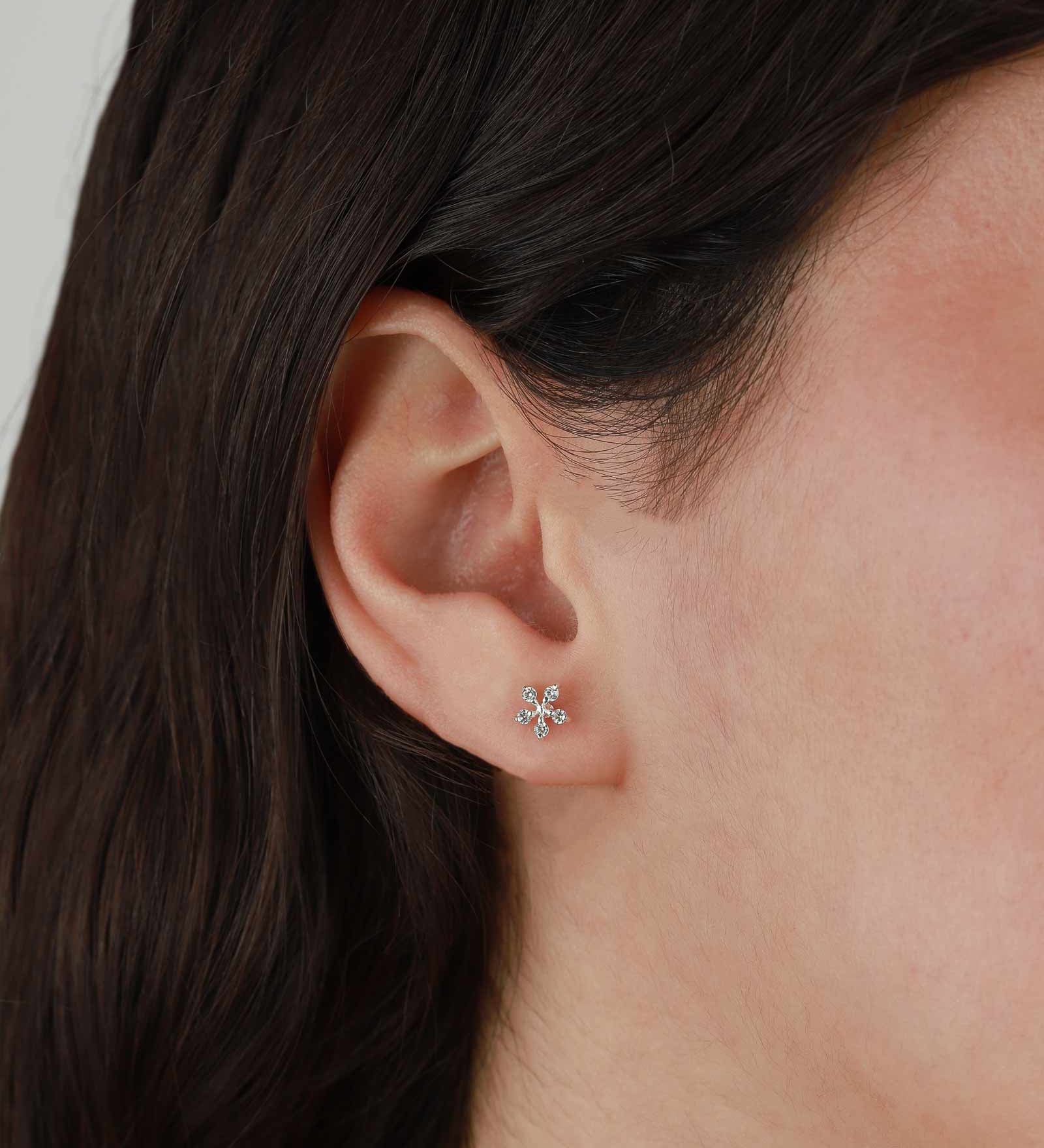 Tashi-Five Petal CZ Flower Studs-Earrings-Sterling Silver, Cubic Zirconia-Blue Ruby Jewellery-Vancouver Canada