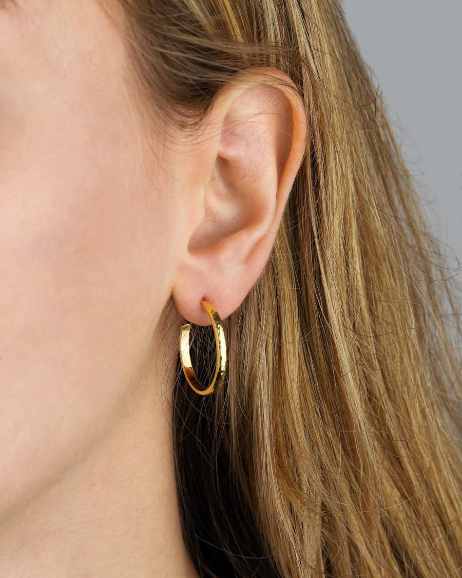 Tashi-Flat Hammered Hoops | 22mm-Earrings-14k Gold Vermeil-Blue Ruby Jewellery-Vancouver Canada