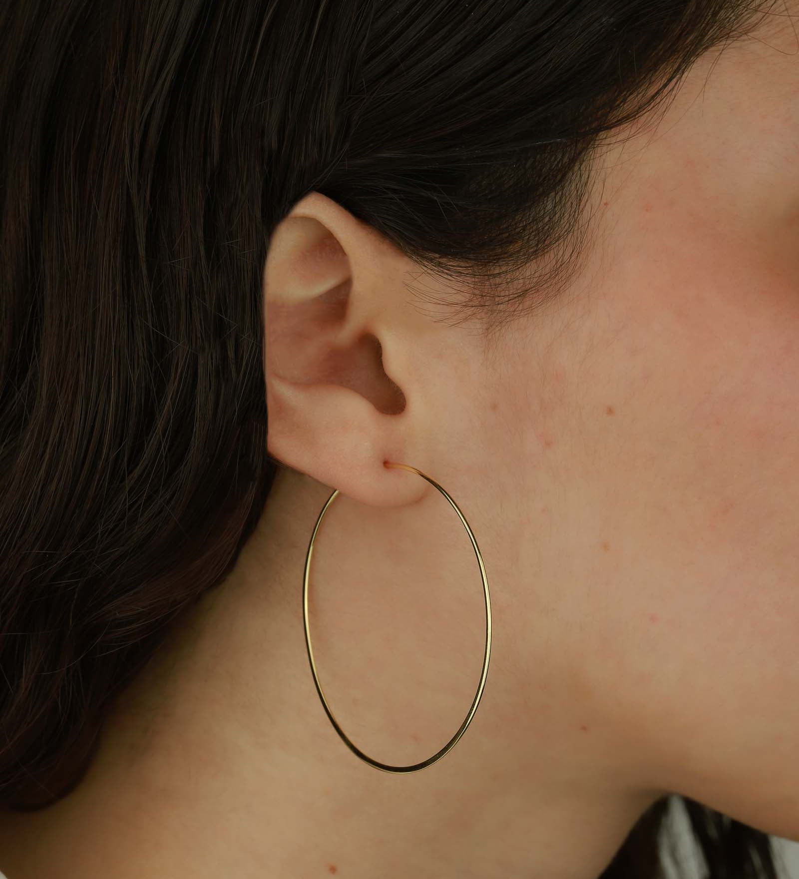 Tashi-Flat Hoops I 35mm-Earrings-14k Gold Vermeil-Blue Ruby Jewellery-Vancouver Canada