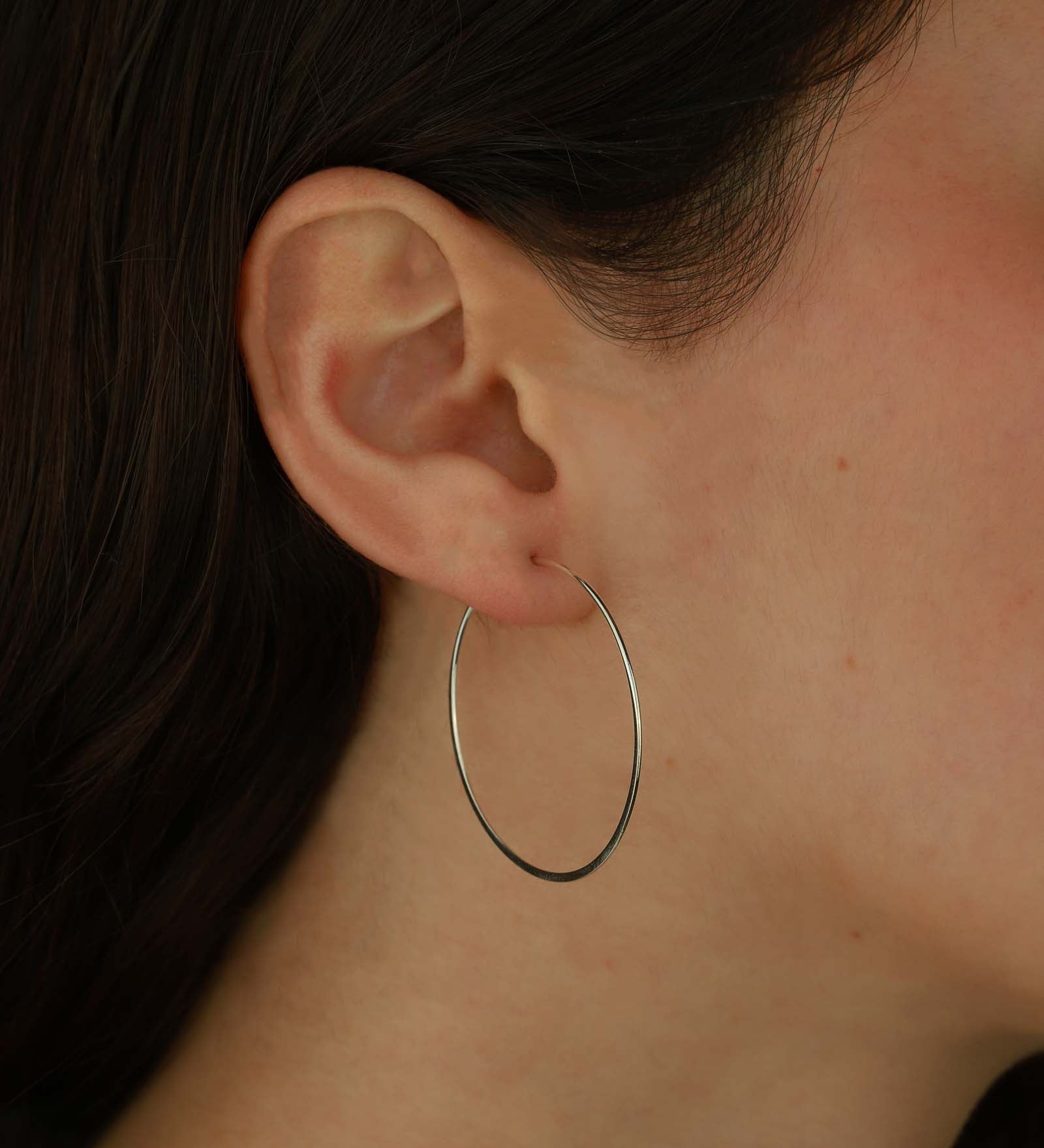 Tashi-Flat Hoops I 35mm-Earrings-Sterling Silver-Blue Ruby Jewellery-Vancouver Canada