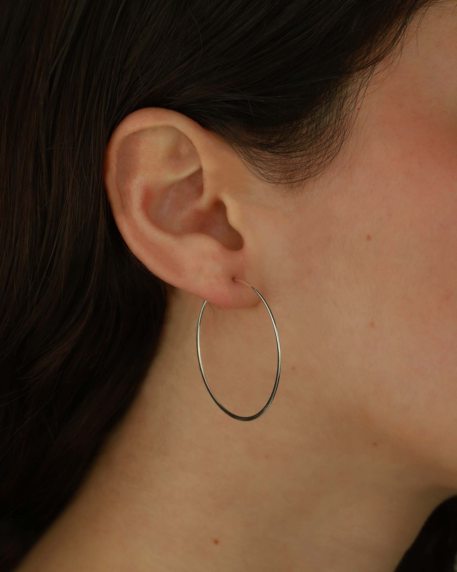 Tashi-Flat Hoops I 35mm-Earrings-Sterling Silver-Blue Ruby Jewellery-Vancouver Canada