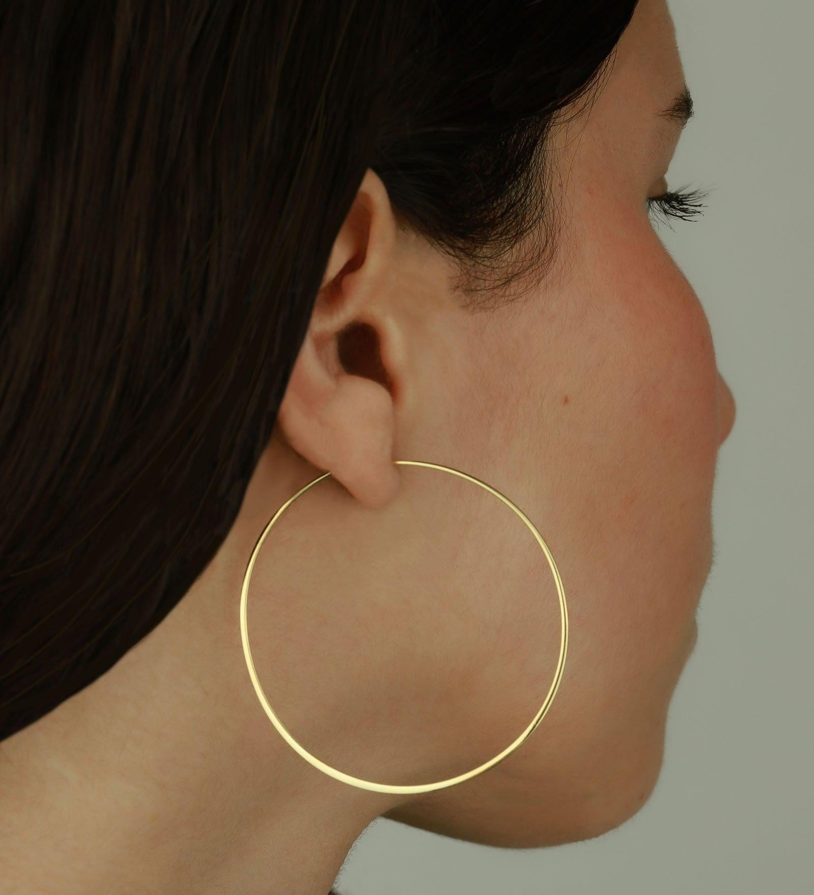 Tashi-Flat Hoops I 45mm-Earrings-14k Gold Vermeil-Blue Ruby Jewellery-Vancouver Canada