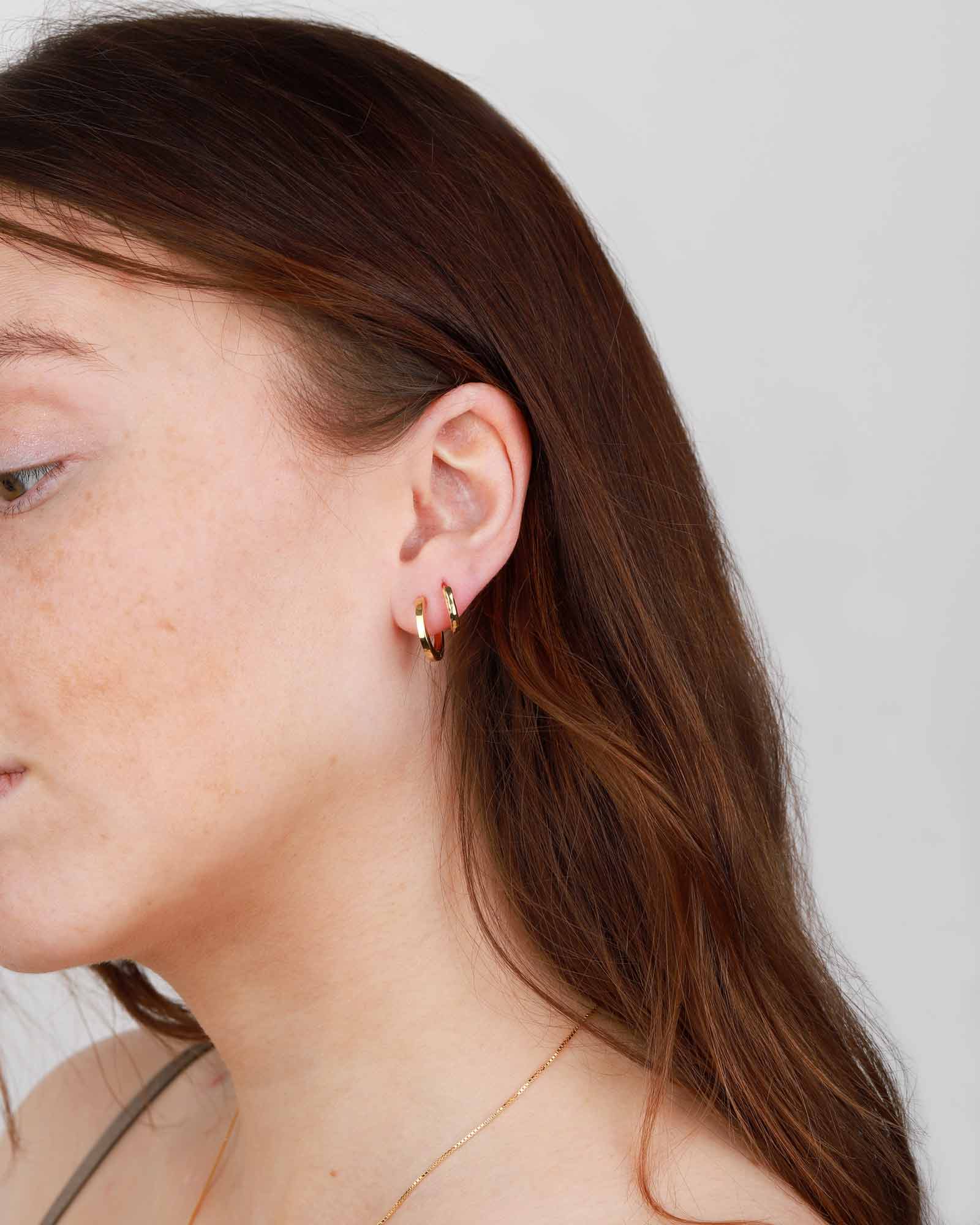 Tashi-Flat Huggie | 15mm-Earrings-14k Gold Vermeil-Blue Ruby Jewellery-Vancouver Canada