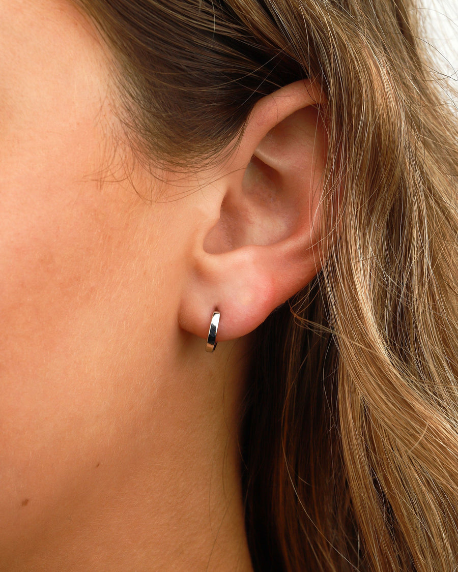Quiet Icon-Flat Huggie I 10mm-Earrings-Rhodium Plated Sterling Silver-Blue Ruby Jewellery-Vancouver Canada