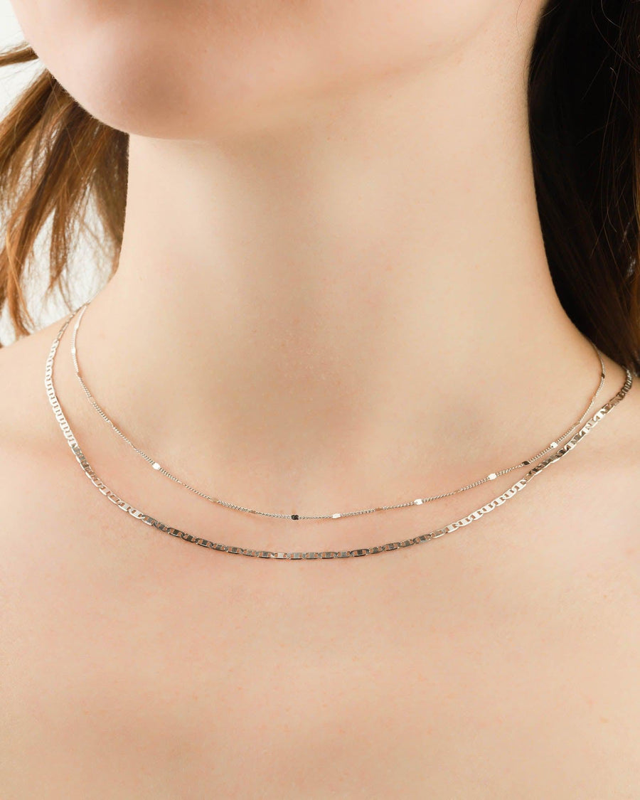 Quiet Icon-Flat Mariner Chain Necklace-Necklaces-Rhodium Plated Sterling Silver-Blue Ruby Jewellery-Vancouver Canada