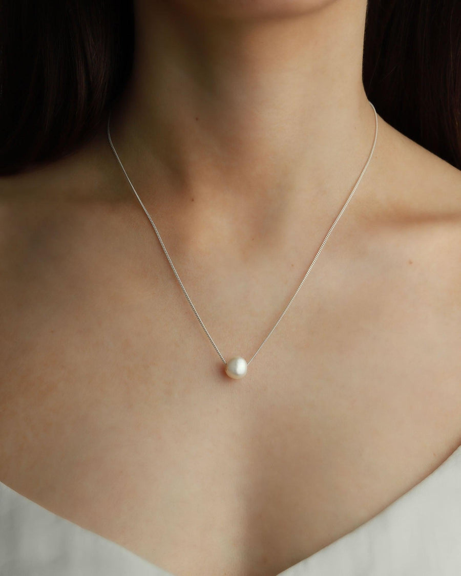 Poppy Rose-Floating Pearl Necklace-Necklaces-Sterling Silver, Freshwater Pearl-Blue Ruby Jewellery-Vancouver Canada
