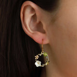 La Vie Parisienne-Flower Bee Wreath Hooks-Earrings-14k Gold Plated-Blue Ruby Jewellery-Vancouver Canada