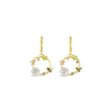 La Vie Parisienne-Flower Bee Wreath Hooks-Earrings-14k Gold Plated-Blue Ruby Jewellery-Vancouver Canada