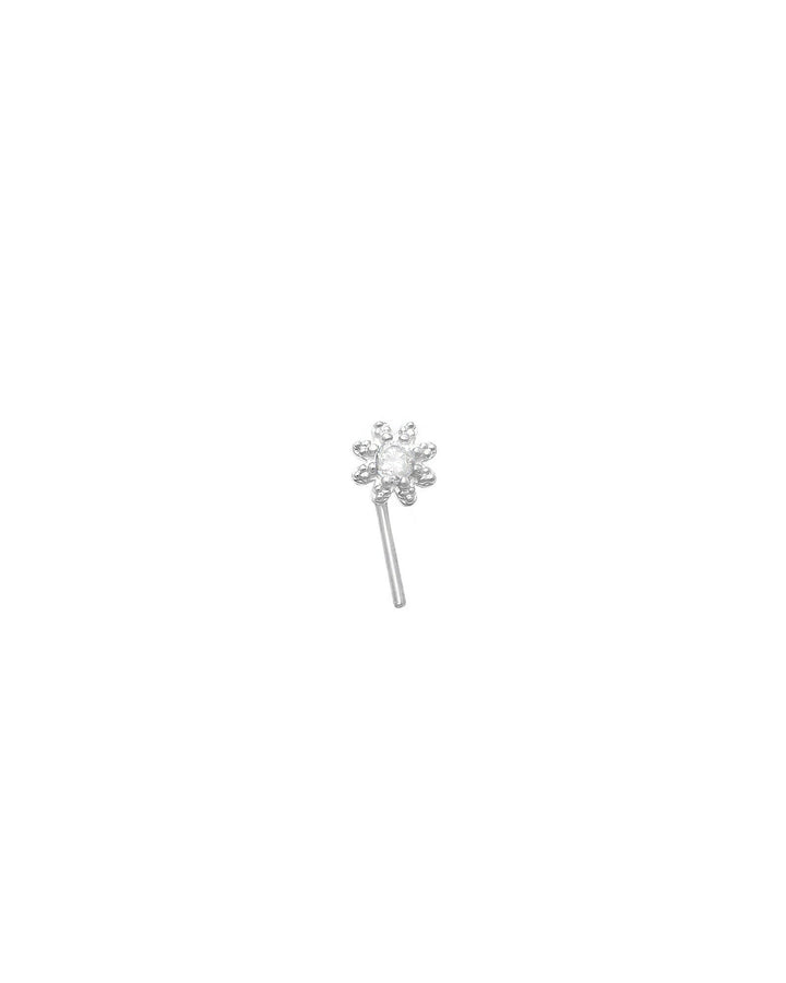 Valley of the Fine-Flower CZ Curved Nose Stud-Body Jewellery-10k White Gold, Cubic Zirconia-Blue Ruby Jewellery-Vancouver Canada