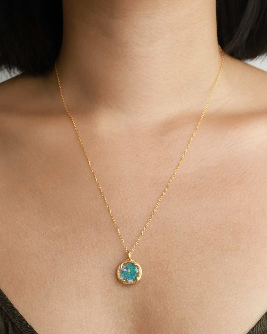Catherine Weitzman-Flower Mandala Necklace I Mini-Necklaces-18k Gold Vermeil, Love-Blue Ruby Jewellery-Vancouver Canada