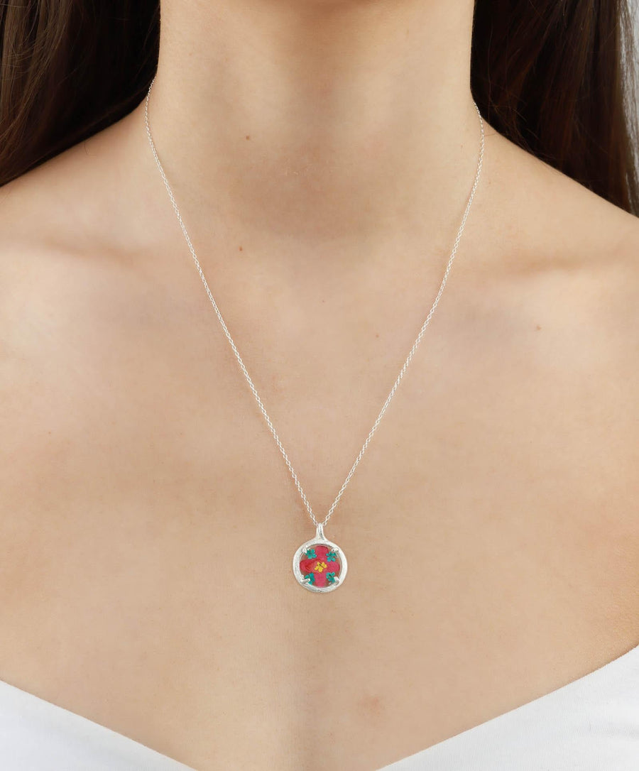 Catherine Weitzman-Flower Mandala Necklace I Mini-Necklaces-Sterling Silver, Bliss-Blue Ruby Jewellery-Vancouver Canada