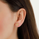 La Vie Parisienne-Flower Studs-Earrings-14k Gold Plated, White Crystal-Blue Ruby Jewellery-Vancouver Canada