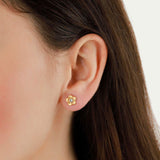La Vie Parisienne-Flower Studs-Earrings-14k Gold Plated, White Crystal-Blue Ruby Jewellery-Vancouver Canada