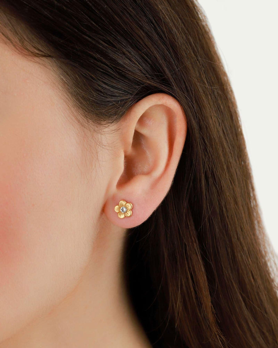 La Vie Parisienne-Flower Studs-Earrings-14k Gold Plated, White Crystal-Blue Ruby Jewellery-Vancouver Canada