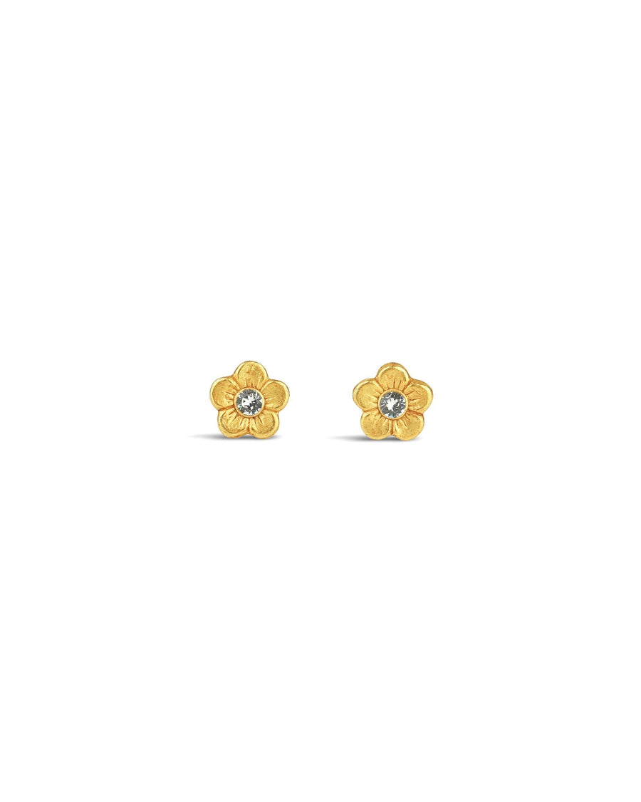 La Vie Parisienne-Flower Studs-Earrings-14k Gold Plated, White Crystal-Blue Ruby Jewellery-Vancouver Canada