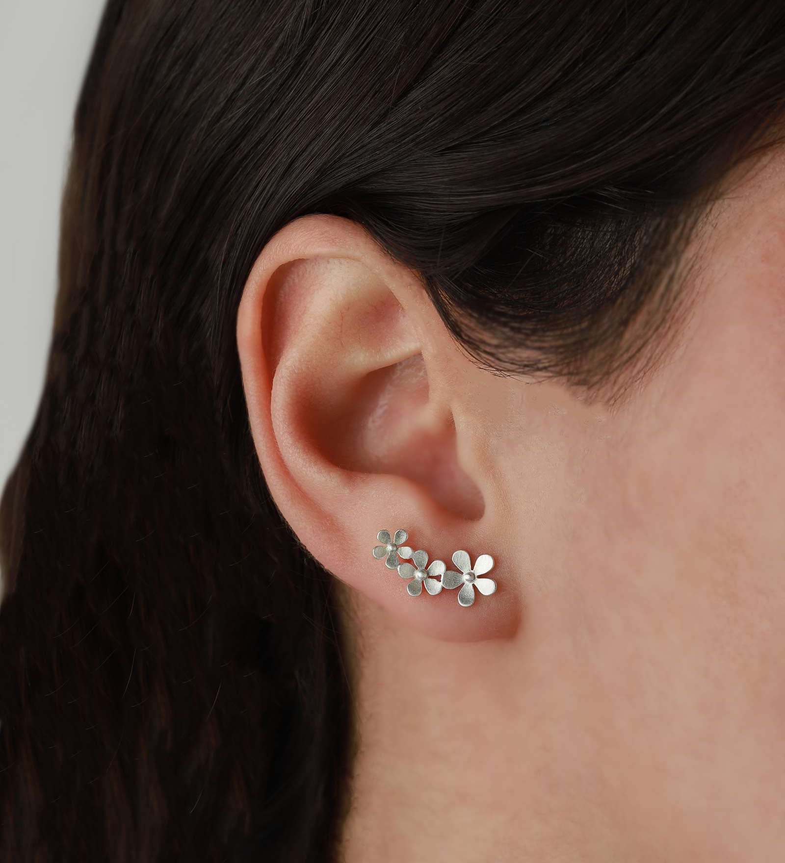 Tashi-Forget Me Not Climbers-Earrings-Brushed Sterling Silver-Blue Ruby Jewellery-Vancouver Canada