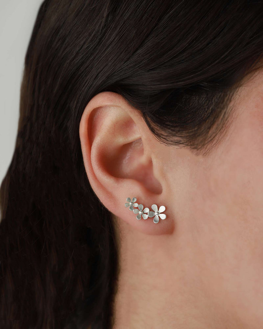 Tashi-Forget Me Not Climbers-Earrings-Brushed Sterling Silver-Blue Ruby Jewellery-Vancouver Canada