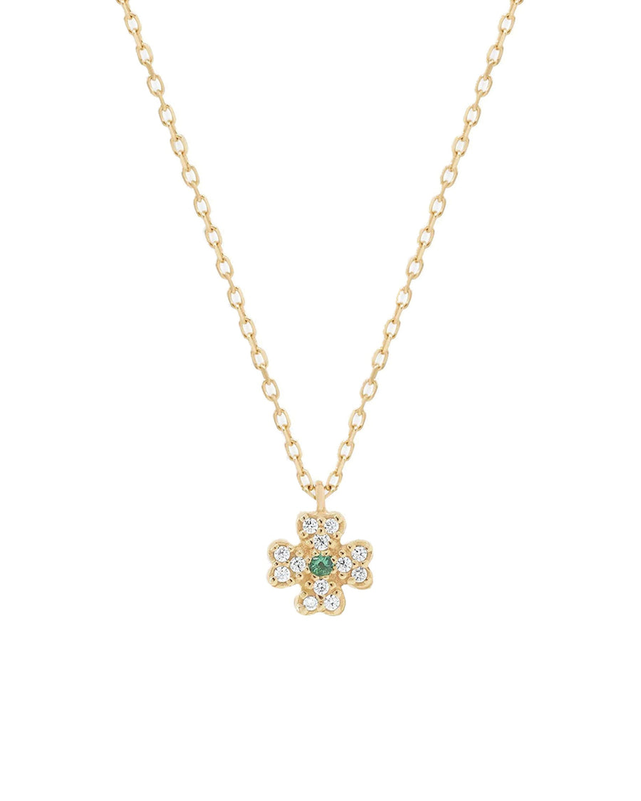 Quiet Icon-Four Leaf Clover CZ Necklace-Necklaces-14k Gold Vermeil, White Cubic Zirconia, Green Cubic Zirconia-Blue Ruby Jewellery-Vancouver Canada