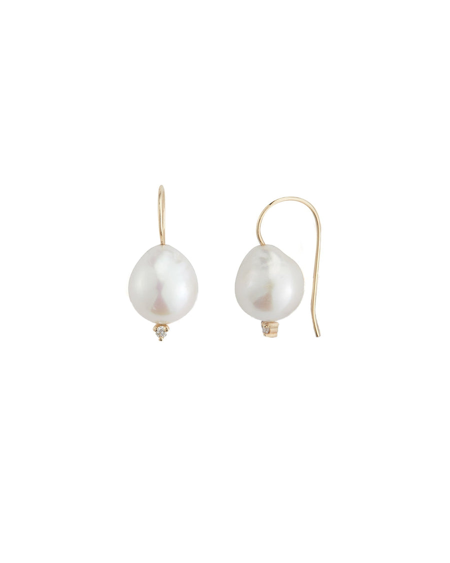 Mizuki-French Wire Large Pearl + Diamond Earrings-Earrings-14k Yellow Gold, Freshwater Pearl, Diamond-Blue Ruby Jewellery-Vancouver Canada