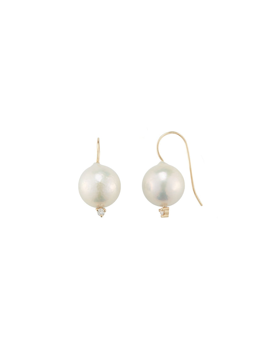 Mizuki-French Wire Medium Pearl + Diamond Earrings-Earrings-14k Yellow Gold, Freshwater Pearl, Diamond-Blue Ruby Jewellery-Vancouver Canada