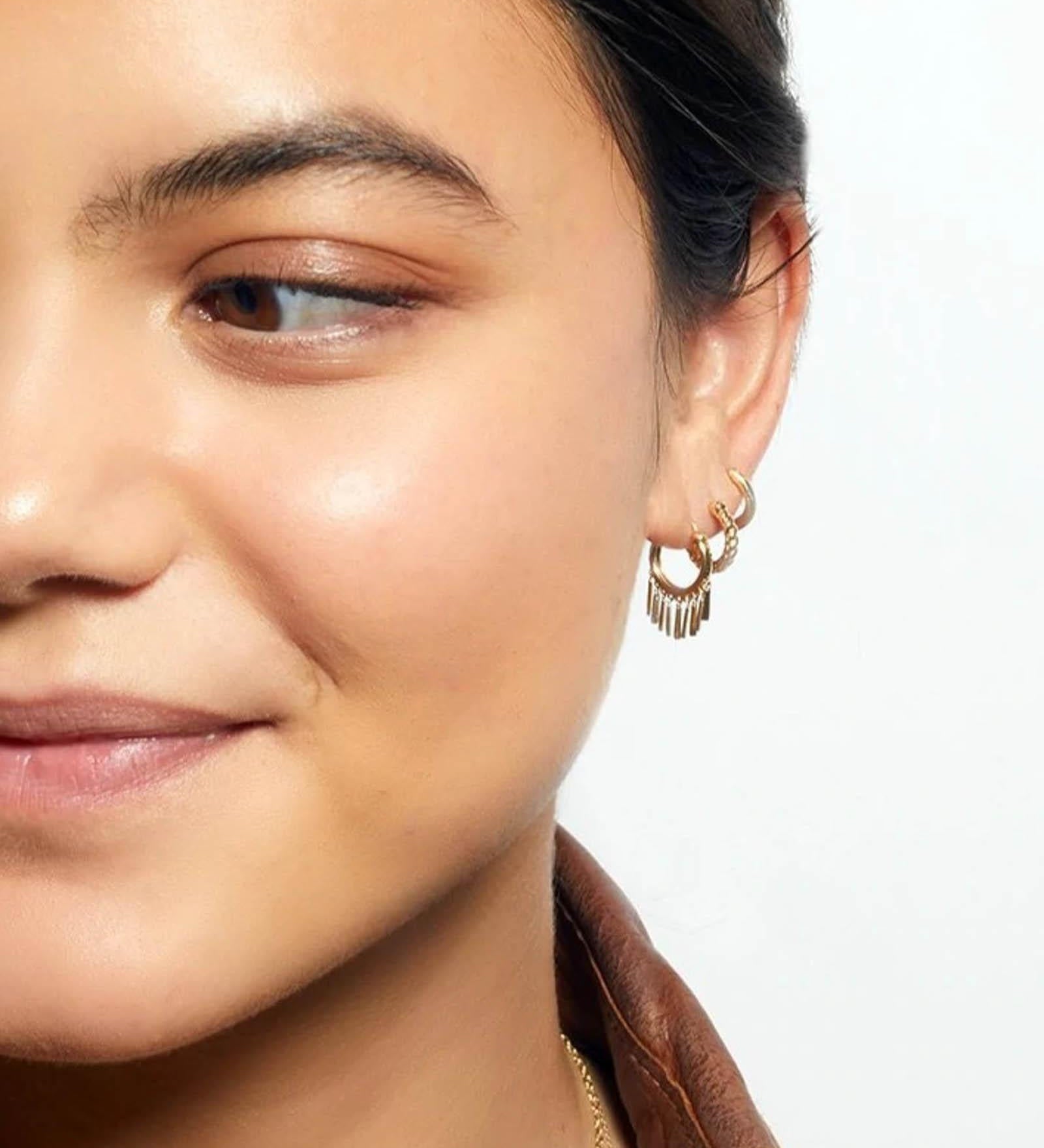 Adina Reyter-Fringe Huggie Hoops-Earrings-14k Yellow Gold, Silver-Blue Ruby Jewellery-Vancouver Canada