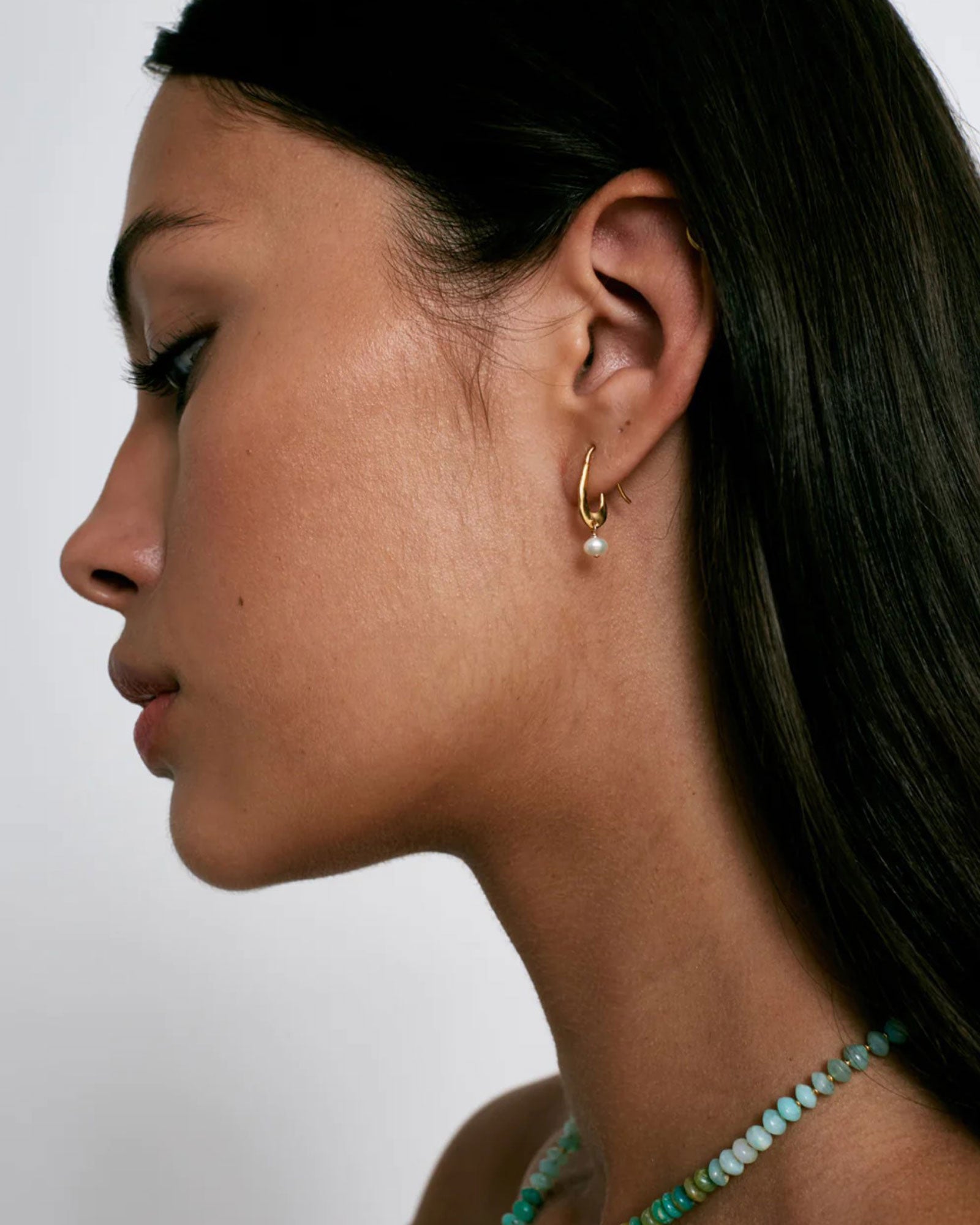 Chan Luu-Gala Mini Pearl Crescent Earrings-Earrings-18k Gold Vermeil, White Pearl-Blue Ruby Jewellery-Vancouver Canada