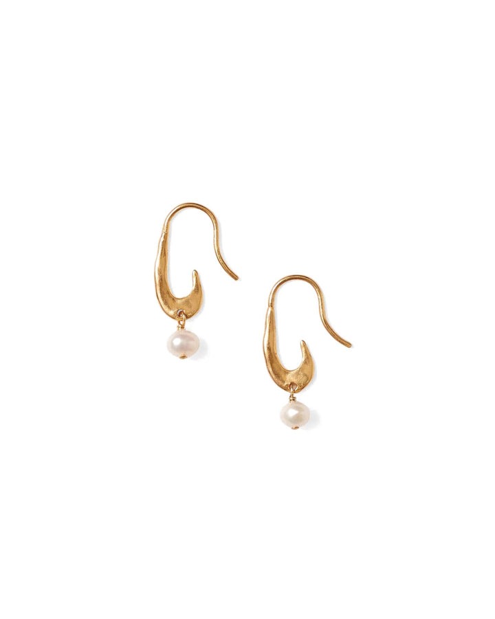 Chan Luu-Gala Mini Pearl Crescent Earrings-Earrings-18k Gold Vermeil, White Pearl-Blue Ruby Jewellery-Vancouver Canada