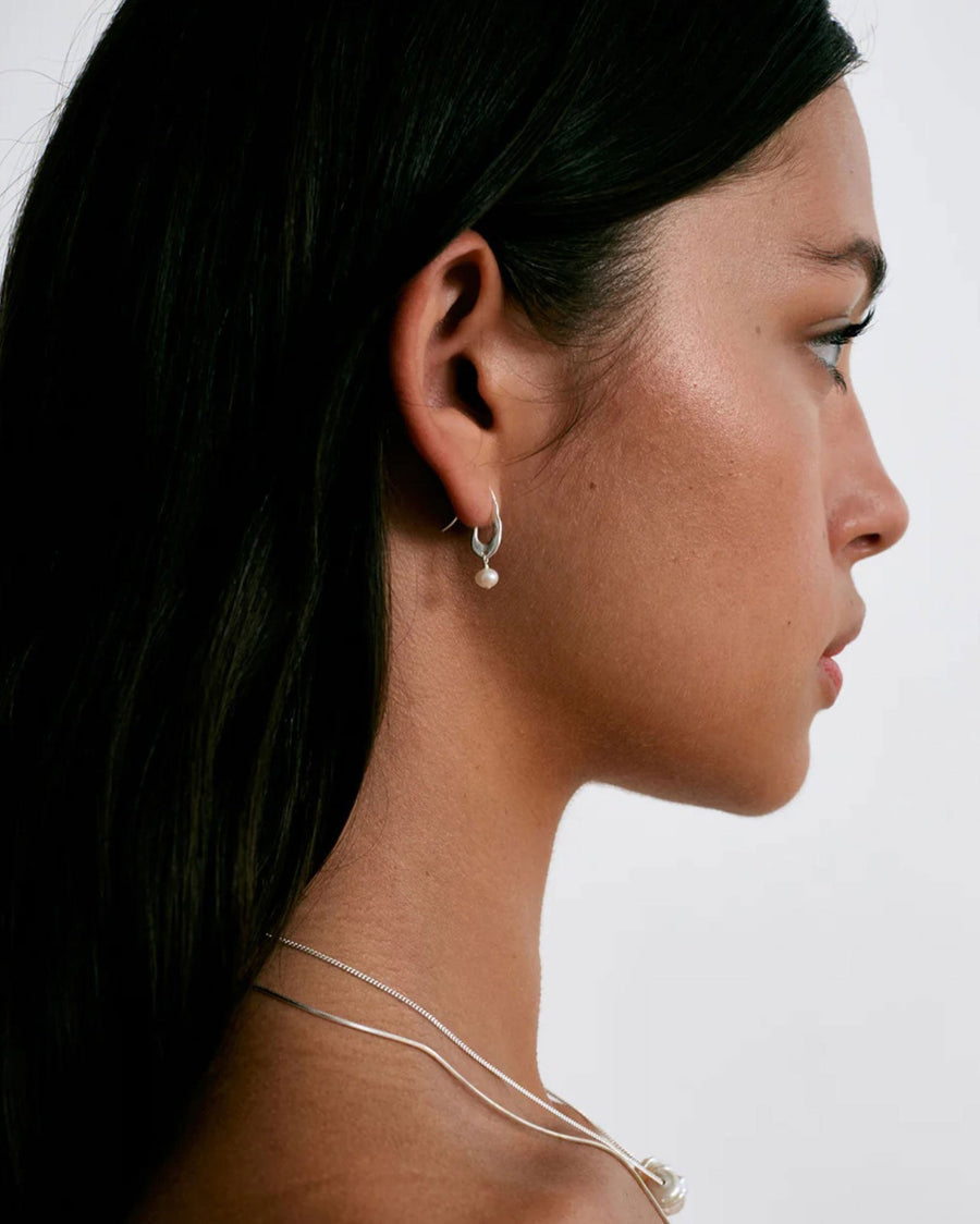 Chan Luu-Gala Mini Pearl Crescent Earrings-Earrings-Sterling Silver, White Pearl-Blue Ruby Jewellery-Vancouver Canada