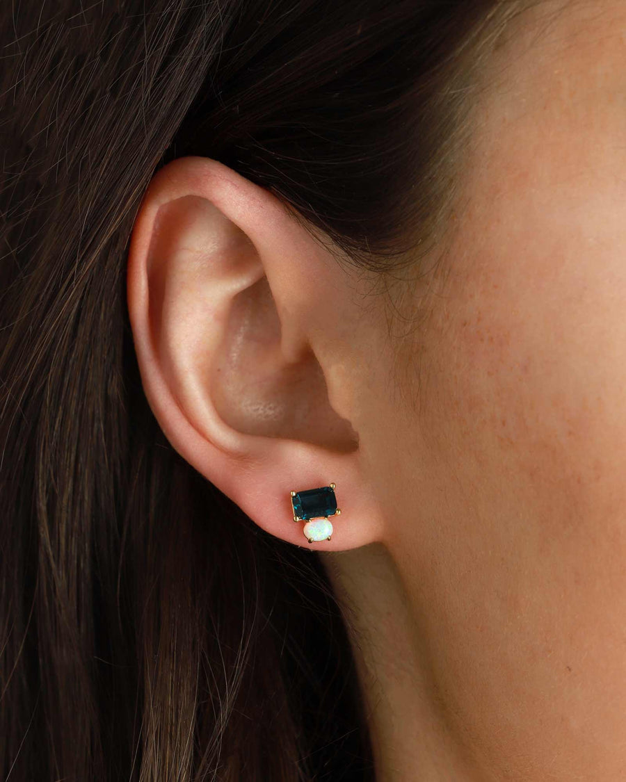 Tai-Gemma Emerald Cut Earrings-Earrings-Gold Plated-Blue Ruby Jewellery-Vancouver Canada