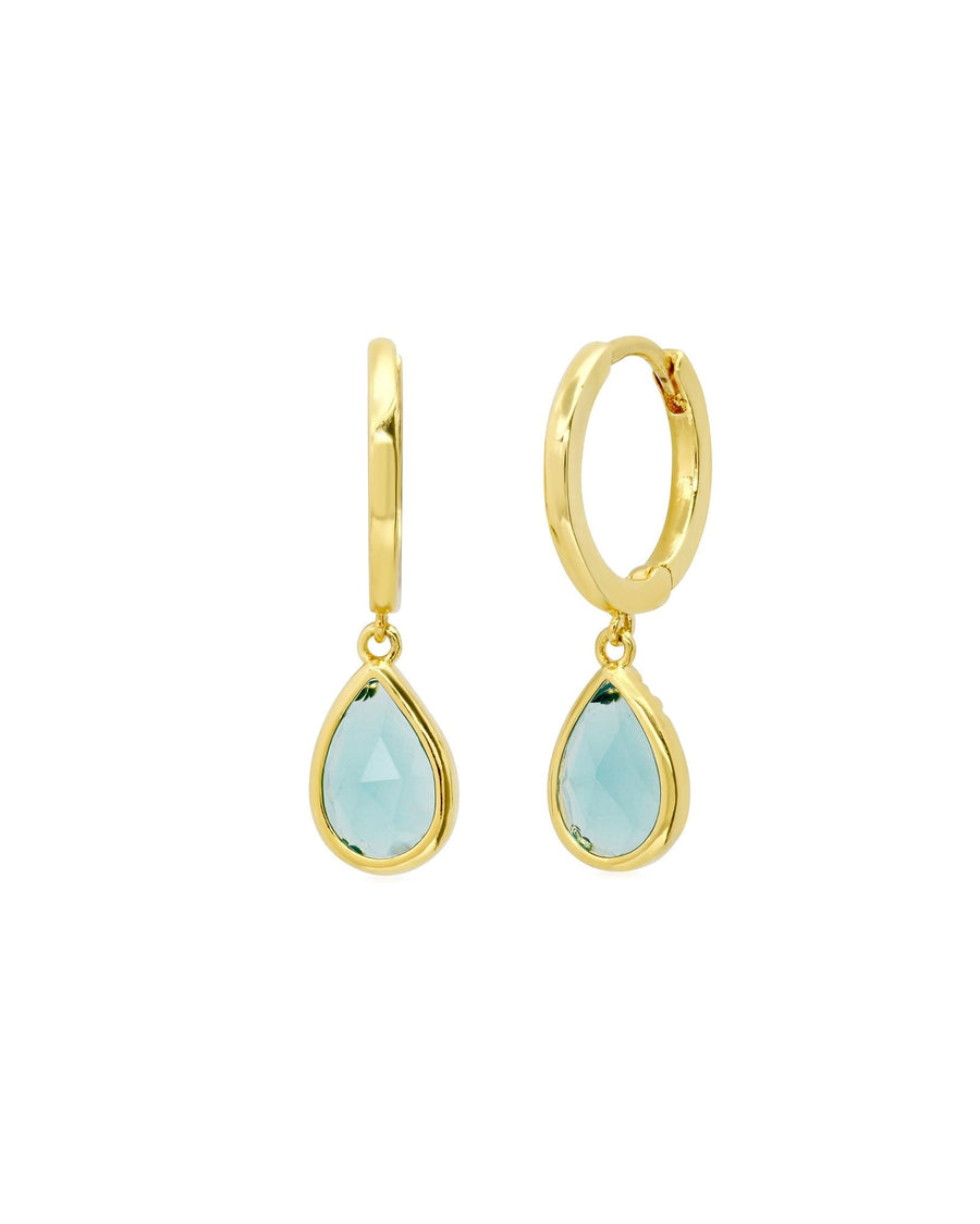 Tai-Glass Teardrop Charm Huggies-Earrings-Gold Plated, Aqua Glass-Blue Ruby Jewellery-Vancouver Canada