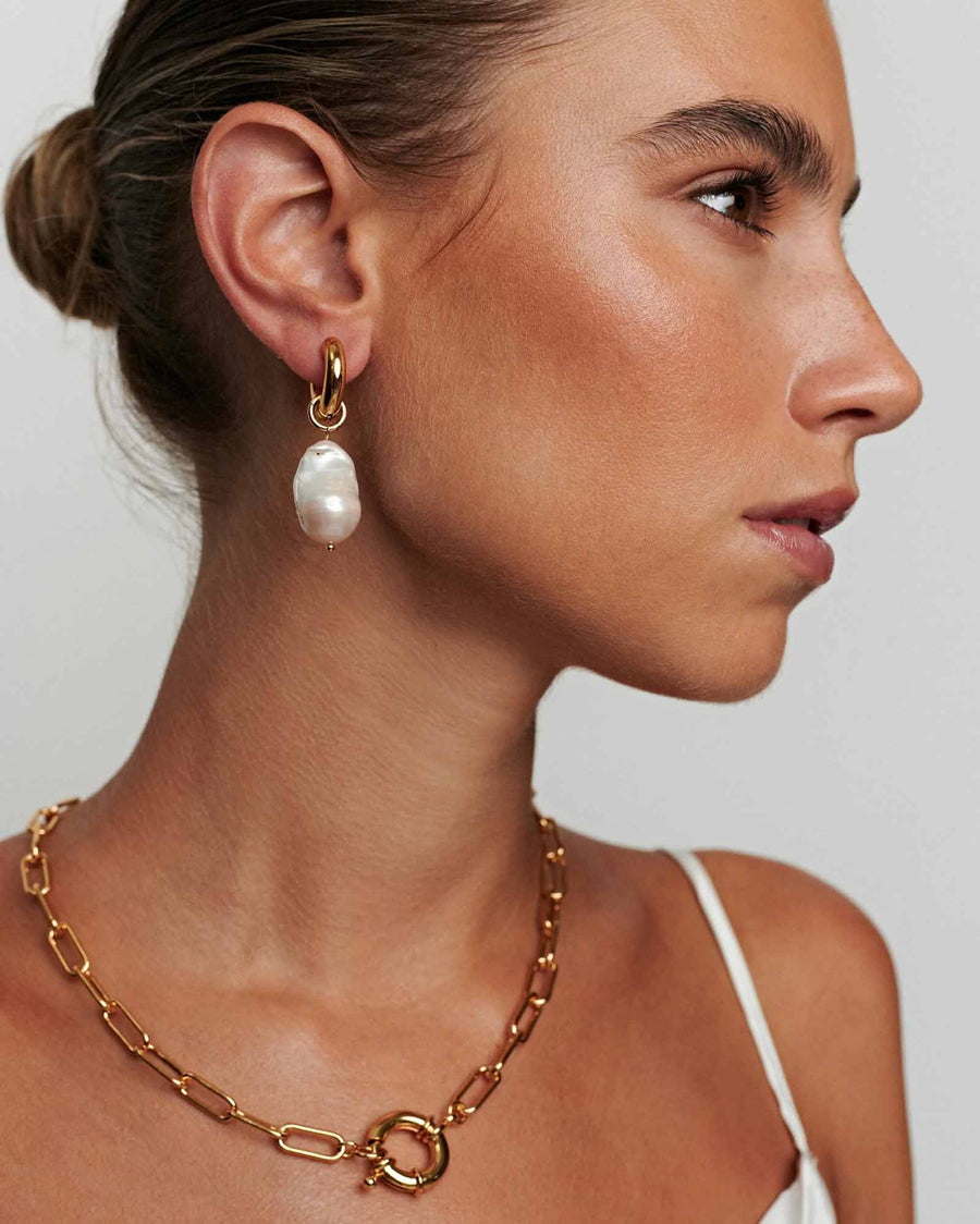 Mademoiselle Jules-Good Pearl Gone Bad Earrings-Earrings-14k Gold Plated, White Pearl-Blue Ruby Jewellery-Vancouver Canada