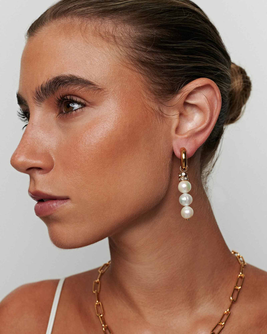 Mademoiselle Jules-Good Pearl Gone Bad Earrings-Earrings-14k Gold Plated, White Pearl-Blue Ruby Jewellery-Vancouver Canada