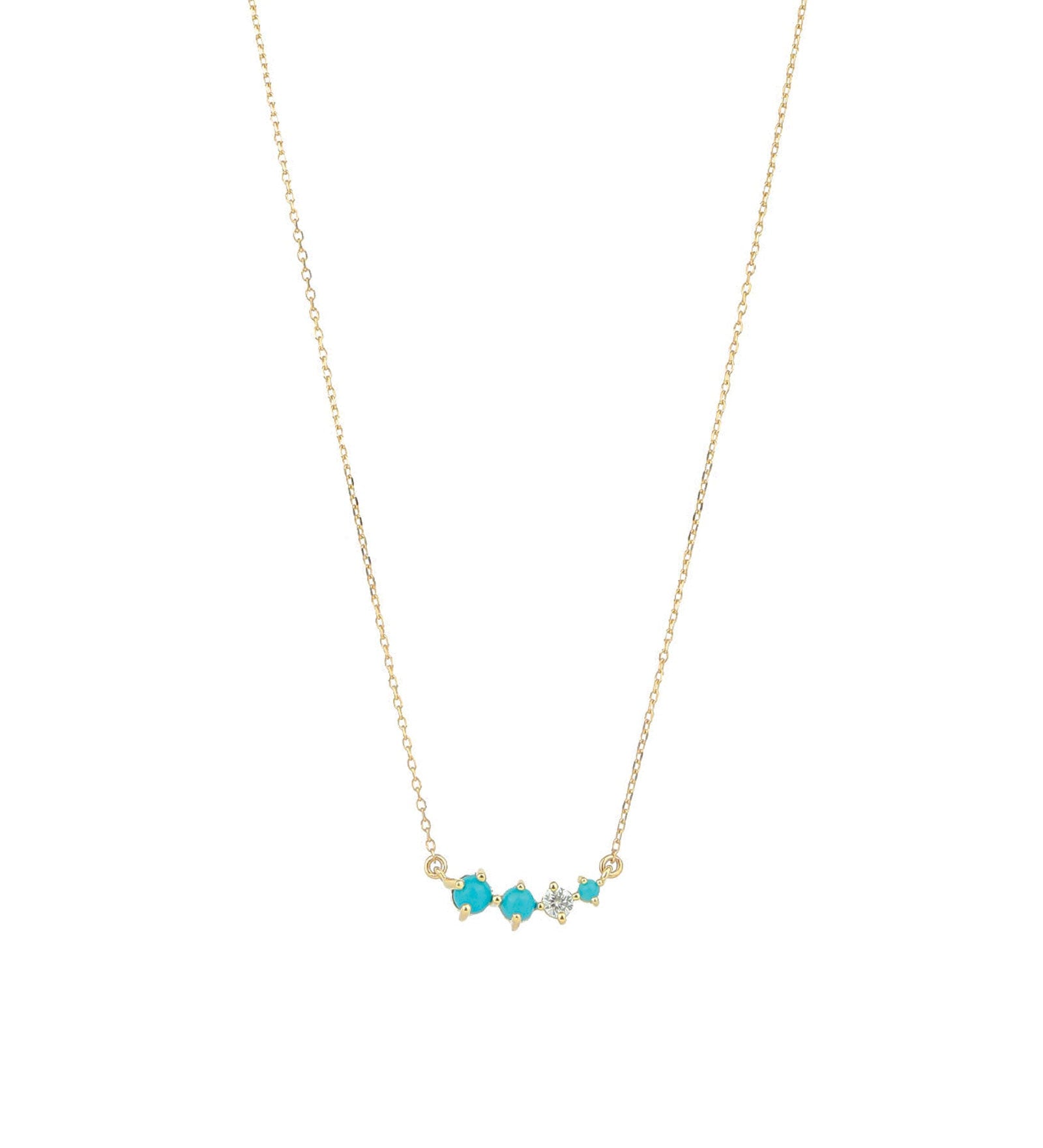 Adina Reyter-Graduated Turquoise + Diamond Curve Necklace-Necklaces-14k Yellow Gold, Diamond-Blue Ruby Jewellery-Vancouver Canada