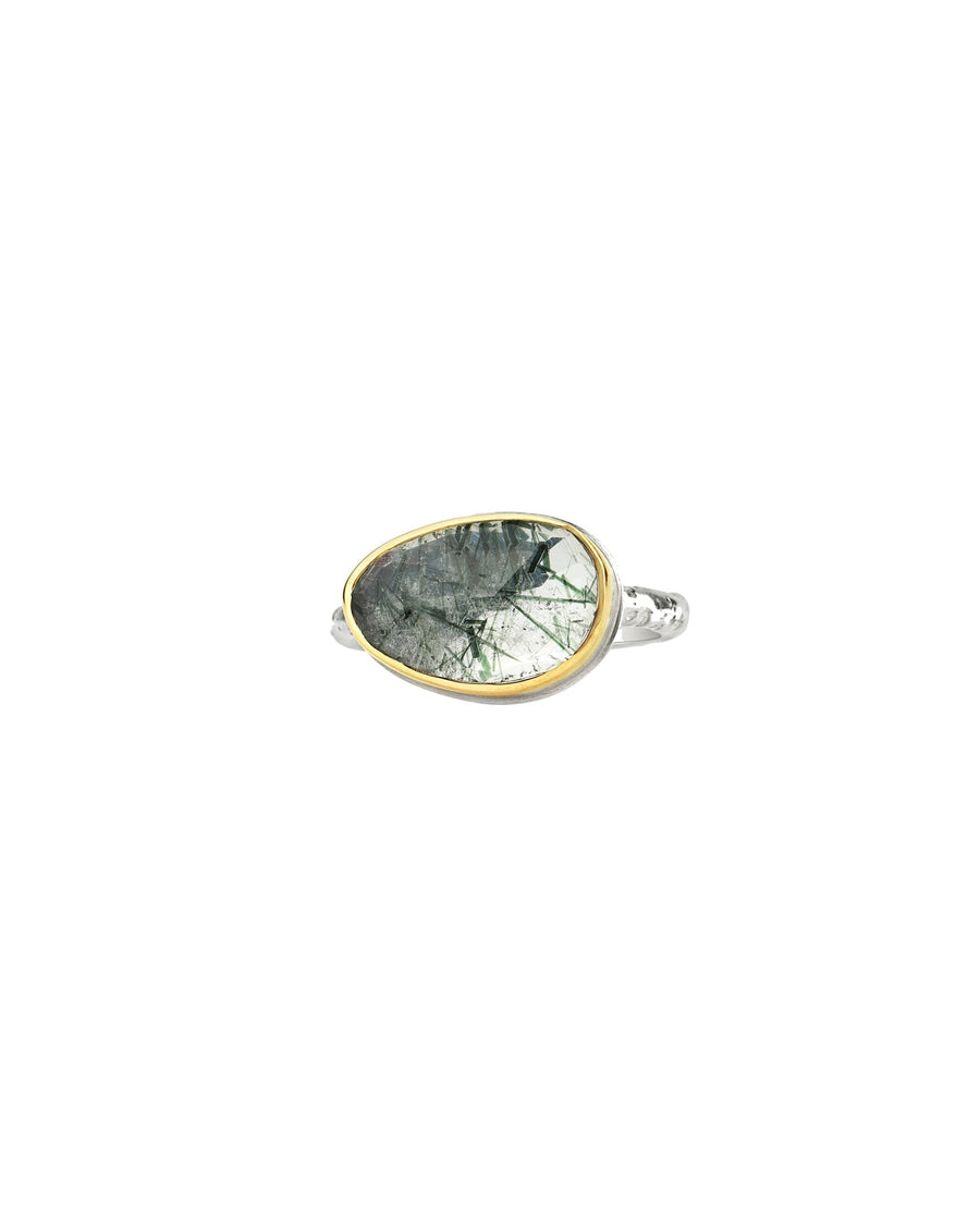 Jamie Joseph-Green Rutilated Quartz Ring-Rings-14k Yellow Gold, Sterling Silver, Green Quartz-7.25-Blue Ruby Jewellery-Vancouver Canada