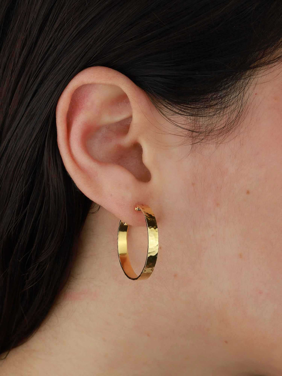 Tashi-Hammered Hoops I 25mm-Earrings-Hammered 14k Gold Vermeil-Blue Ruby Jewellery-Vancouver Canada