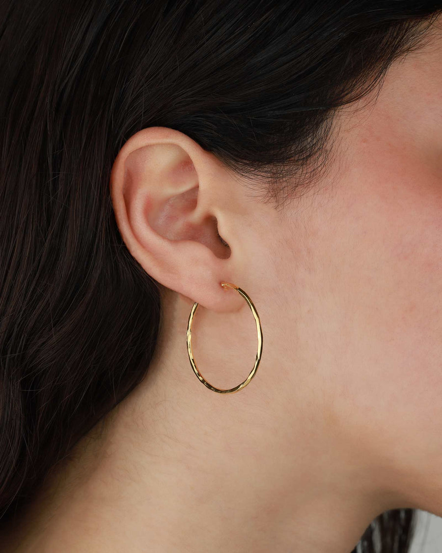 Tashi-Hammered Hoops I 35mm-Earrings-Hammered 14k Gold Vermeil-Blue Ruby Jewellery-Vancouver Canada