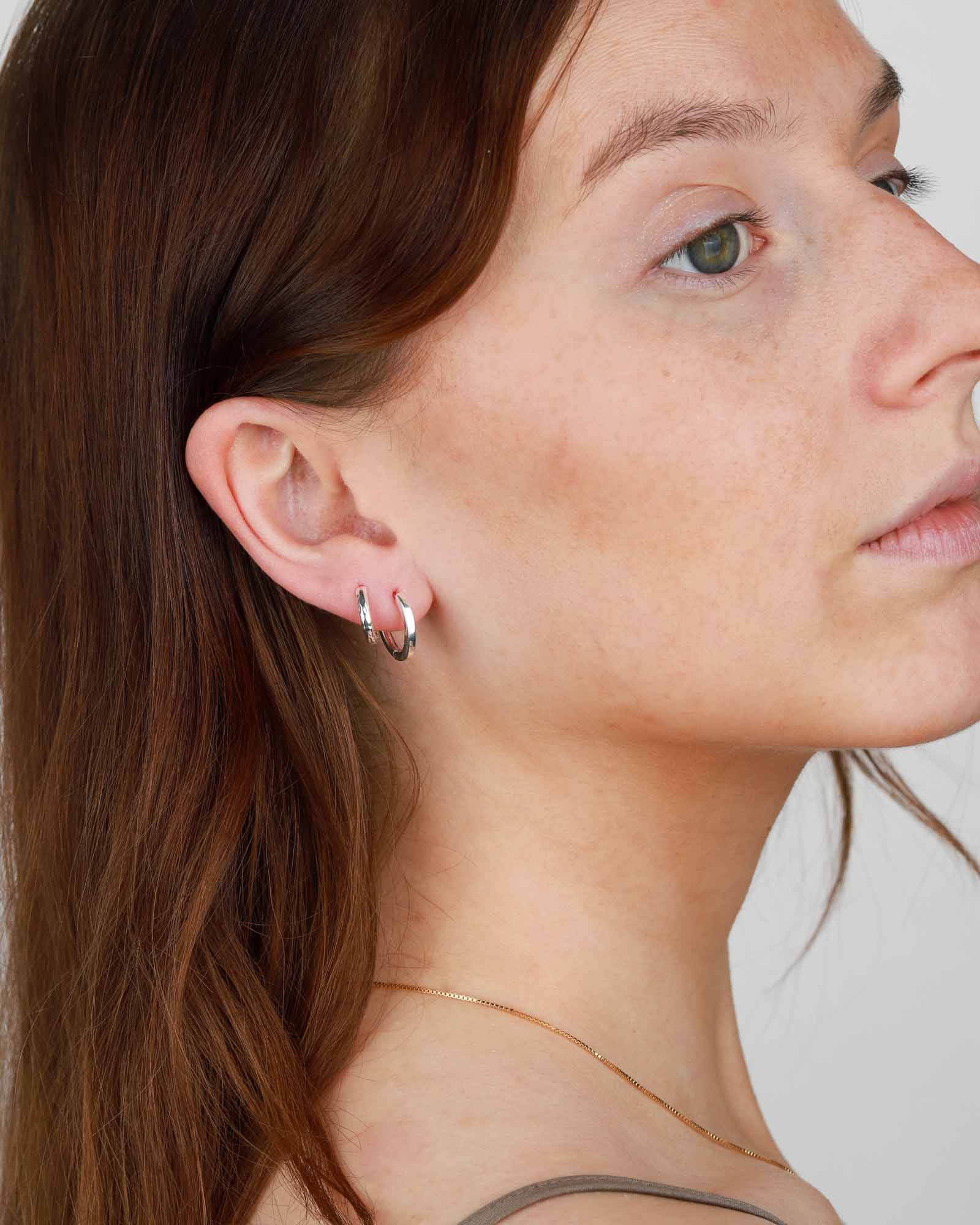 Tashi-Hammered Huggies | 13mm-Earrings-Sterling Silver-Blue Ruby Jewellery-Vancouver Canada