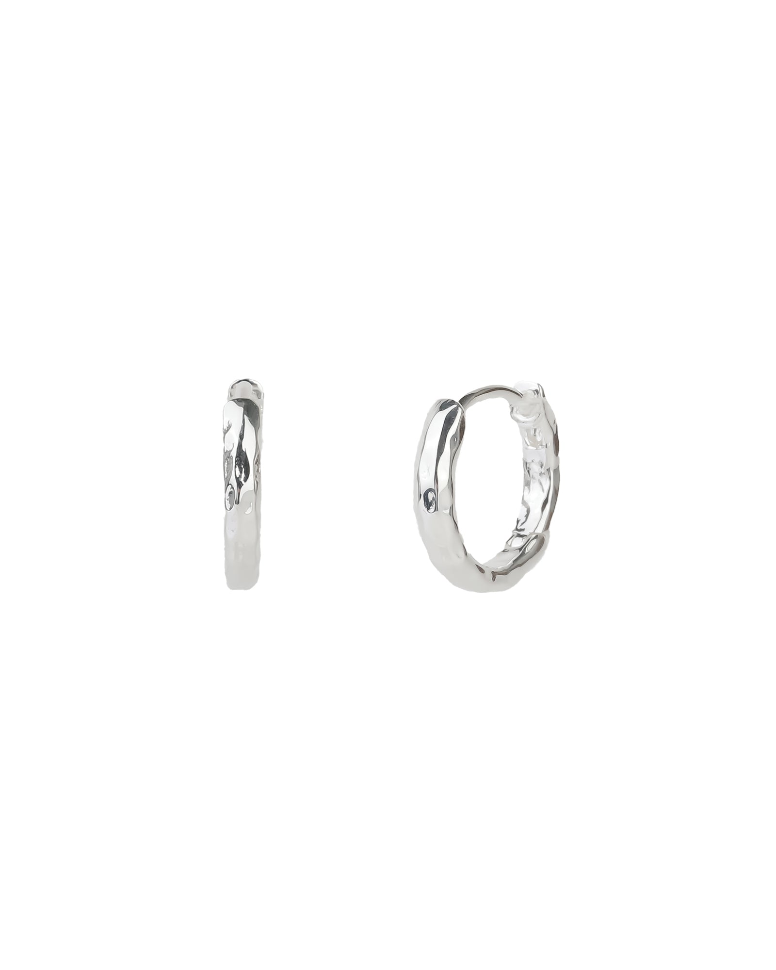 Tashi-Hammered Huggies | 13mm-Earrings-Sterling Silver-Blue Ruby Jewellery-Vancouver Canada