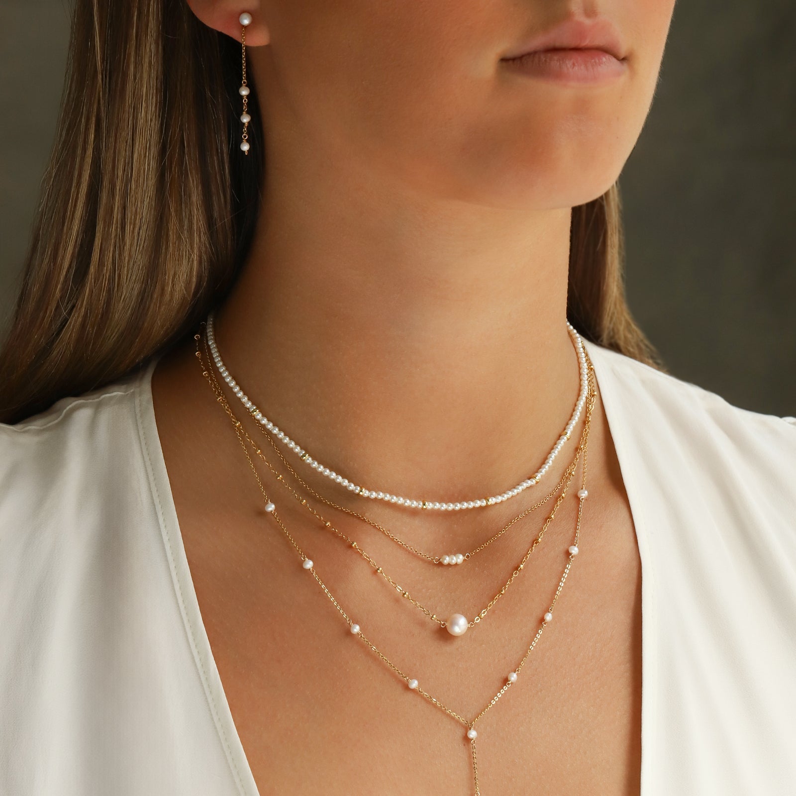 Poppy Rose-Three Drop Pearl Ear Jacket-Earrings-Blue Ruby Jewellery-Vancouver Canada