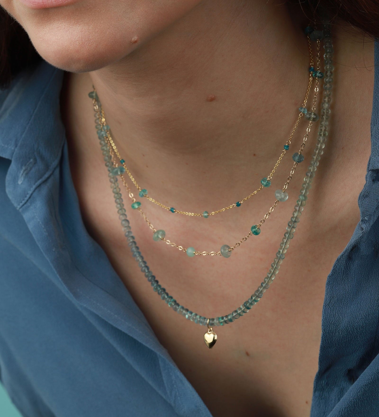 Cause We Care-Heart Drop Stone Necklace-Necklaces-14k Gold Filled, Flurite-Blue Ruby Jewellery-Vancouver Canada