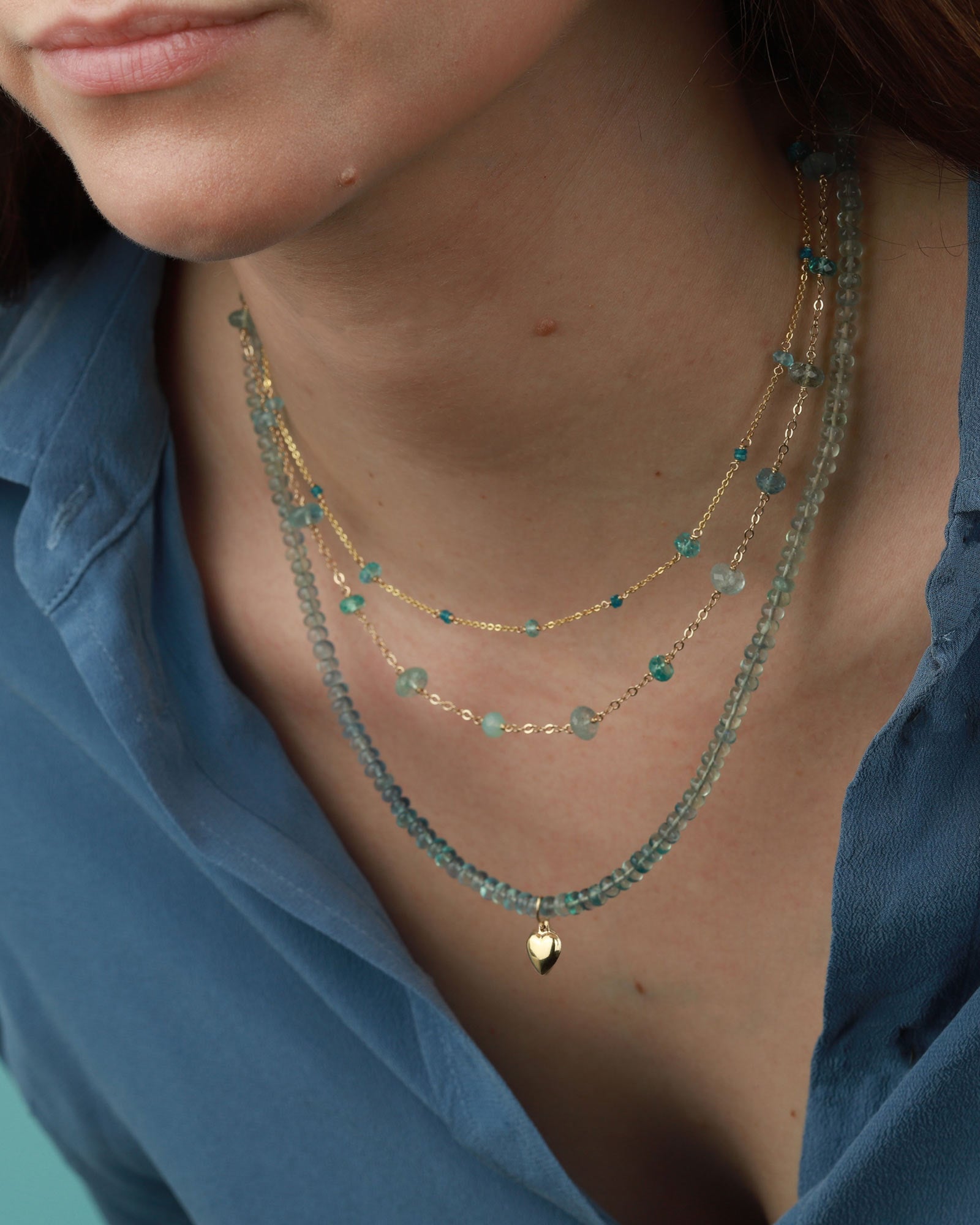 Cause We Care-Heart Drop Stone Necklace-Necklaces-14k Gold Filled, Flurite-Blue Ruby Jewellery-Vancouver Canada