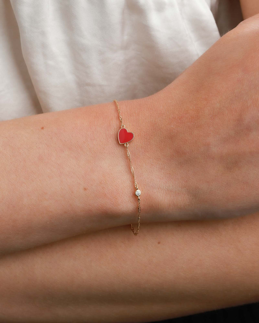Tai-Heart Enamel Charm Chain Bracelet-Bracelets-Gold Plated, Red Enamel, Cubic Zirconia-Blue Ruby Jewellery-Vancouver Canada