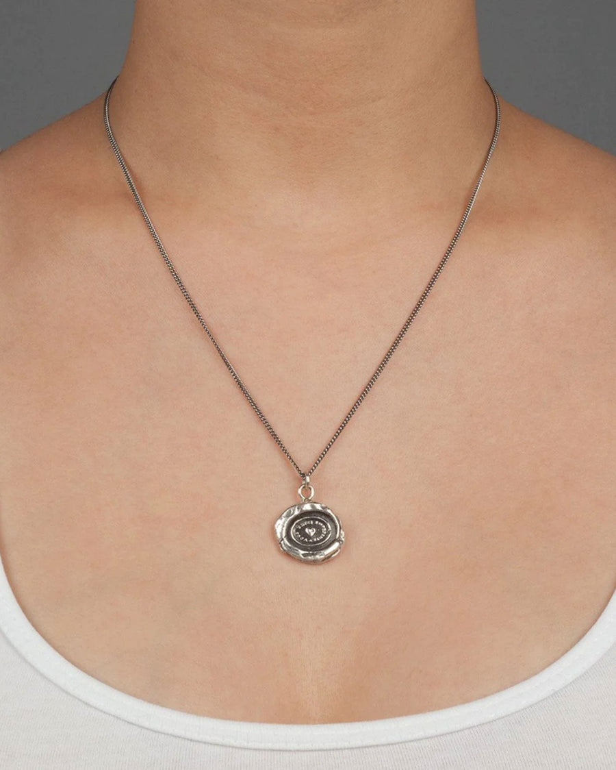 Pyrrha-Heart Print Talisman-Necklaces-Oxidized Sterling Silver-Blue Ruby Jewellery-Vancouver Canada