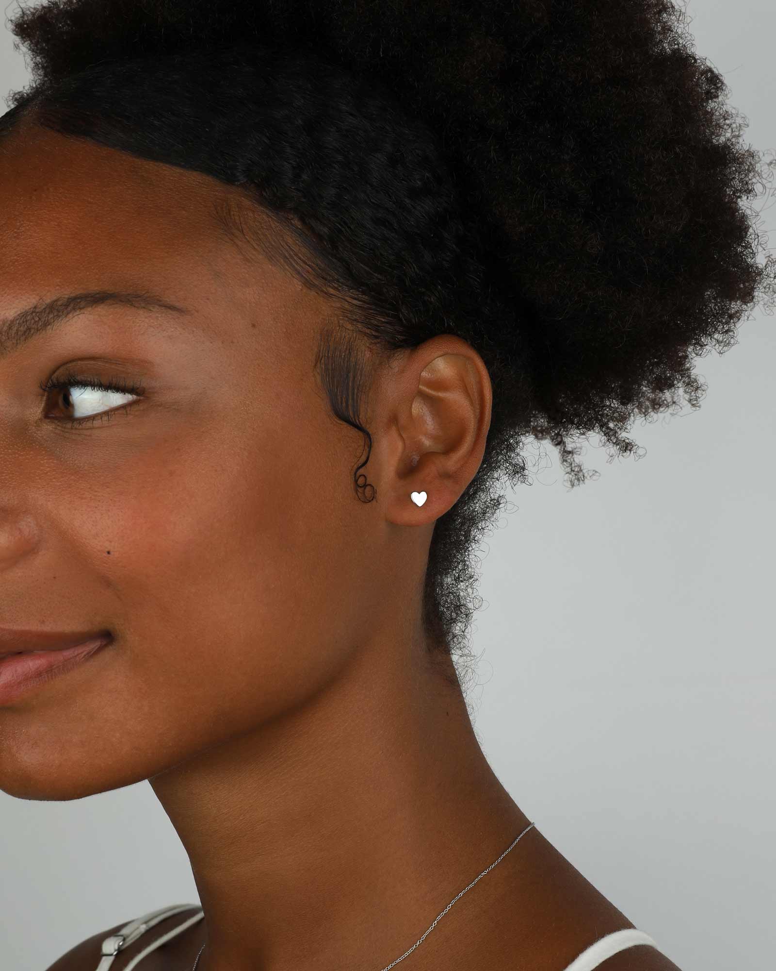 Quiet Icon-Heart Stud-Earrings-Rhodium Plated Sterling Silver-Blue Ruby Jewellery-Vancouver Canada