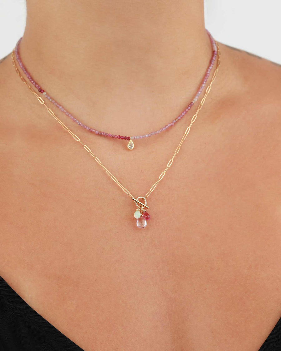 Poppy Rose-Heidi Necklace-Necklaces-14k Gold-fill, Pink Tourmaline, Pink Topaz, and Opal-Blue Ruby Jewellery-Vancouver Canada