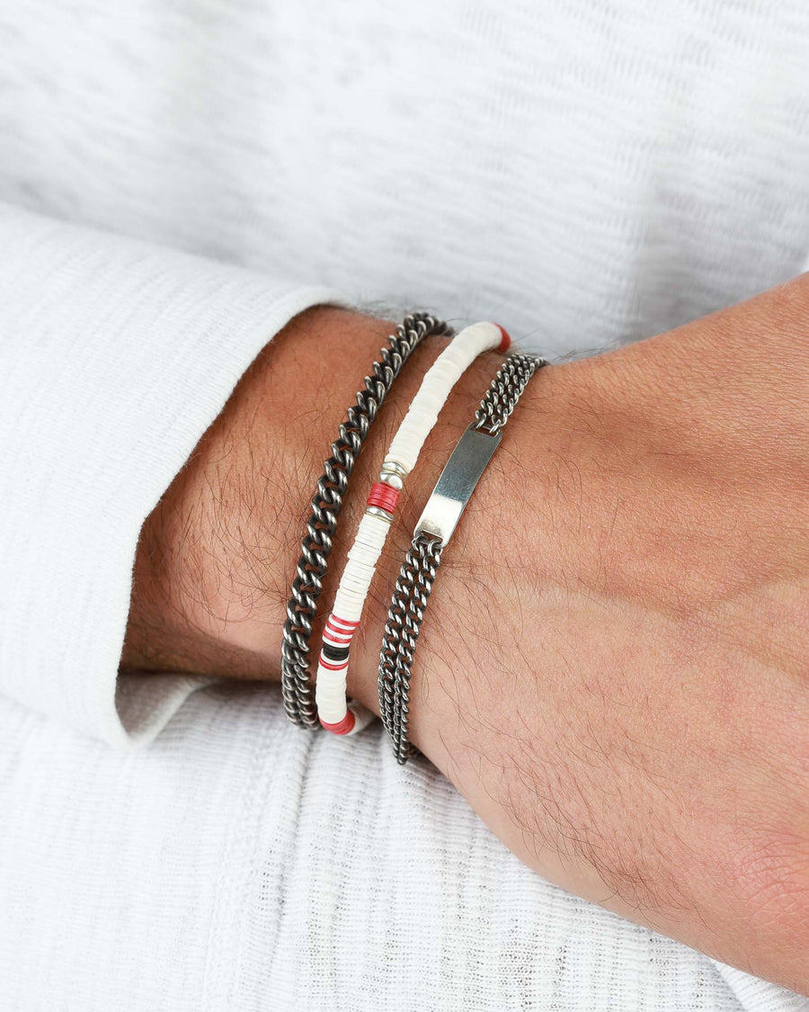 Finley & Wilder-Heishi Disc Bracelet I Multi-Bracelets-White Beads, Red Beads, Black Beads, Sterling Silver-Blue Ruby Jewellery-Vancouver Canada