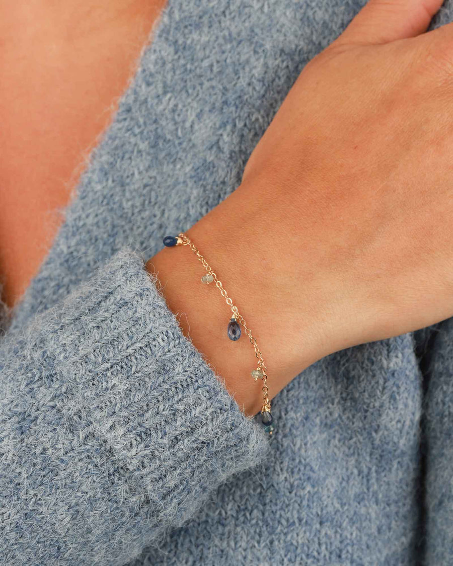Poppy Rose-Helena Bracelet-Bracelets-14k Gold-fill, Blue Sapphire, Blue Kyanite, and Moss Aquamarine-Blue Ruby Jewellery-Vancouver Canada
