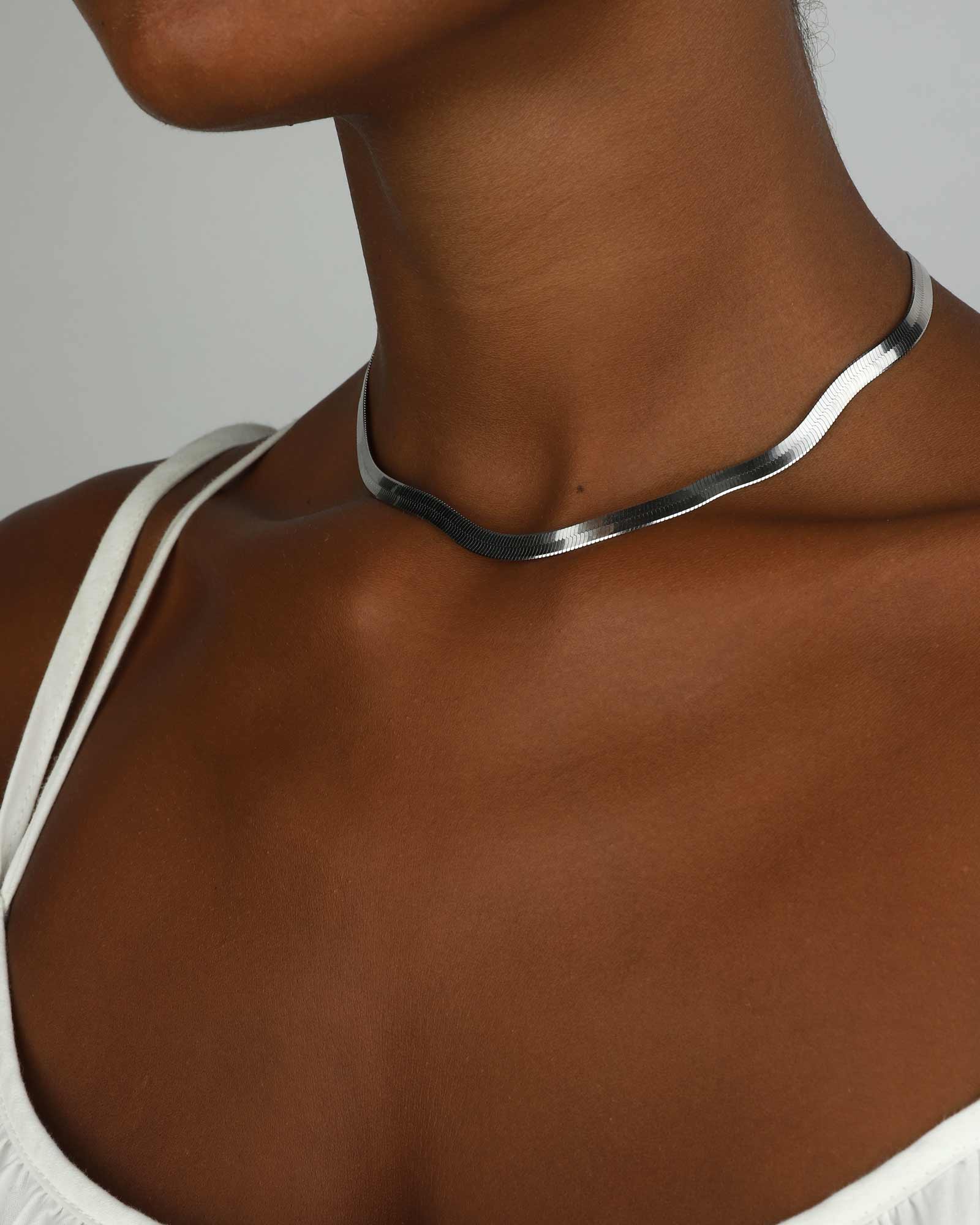 Quiet Icon-Herringbone Necklace-Necklaces-Rhodium Plated Sterling Silver-Blue Ruby Jewellery-Vancouver Canada