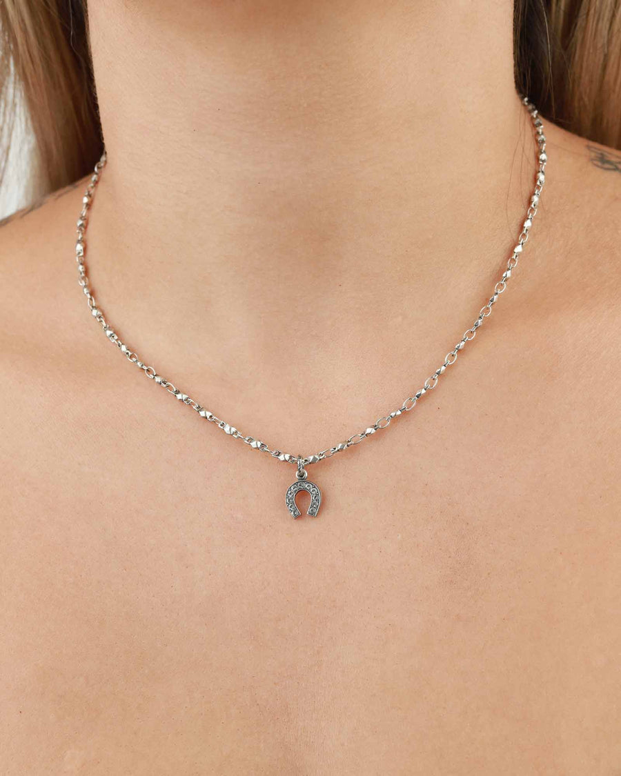 La Vie Parisienne-Horseshoe Crystal Necklace-Necklaces-Sterling Silver Plated, White Crystal-Blue Ruby Jewellery-Vancouver Canada