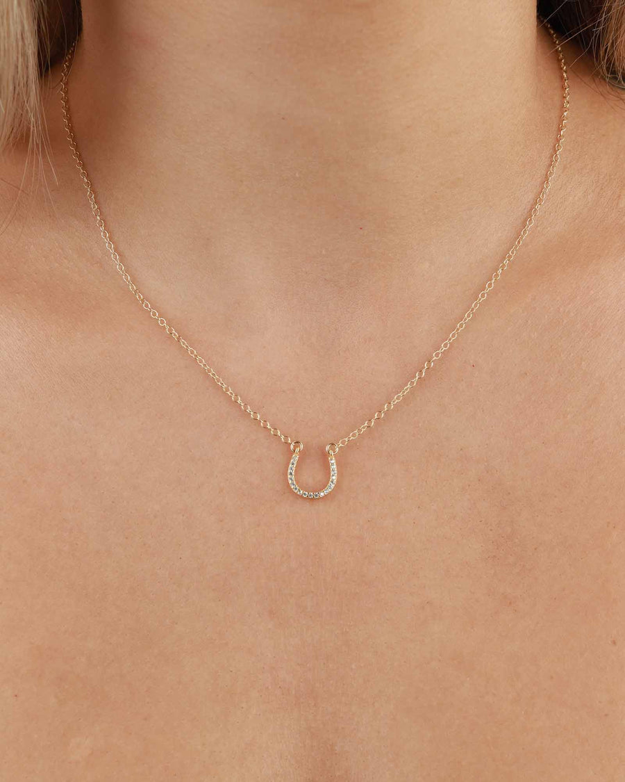 Kris Nations-Horseshoe Pavé Necklace-Necklaces-18k Gold Vermeil, Cubic Zirconia-Blue Ruby Jewellery-Vancouver Canada
